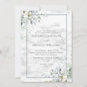 Dusty Blue Botanical Greenery White marble Wedding Kaart (Voorkant)