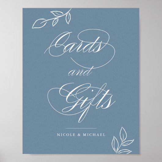 Dusty Blue Botanical Kaarten & Gifts Wedding Sign Poster (Voorkant)