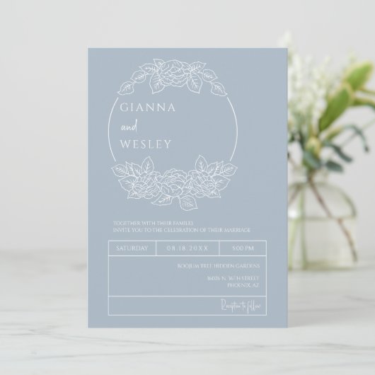 Dusty Blue Botanical Line Art Boho QR Code Foto Kaart (Staand voorkant)