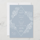 Dusty Blue Botanical Line Art Boho QR Code Foto Kaart (Voorkant)