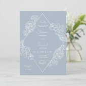 Dusty Blue Botanical Line Art Boho QR Code Foto Kaart (Staand voorkant)