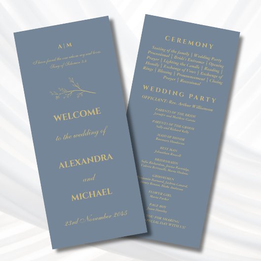Dusty Blue Botanical Minimalist Christian Wedding  Programmakaart