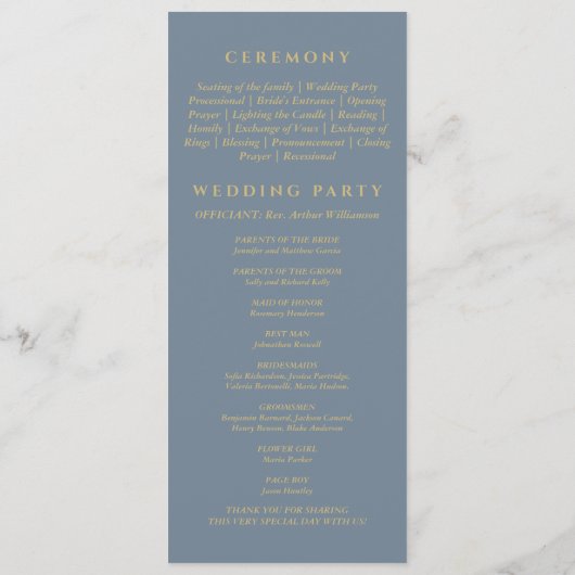 Dusty Blue Botanical Minimalist Christian Wedding  Programmakaart (Achterkant)