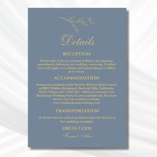 Dusty Blue Botanical Minimalist Wedding Details Informatiekaartje