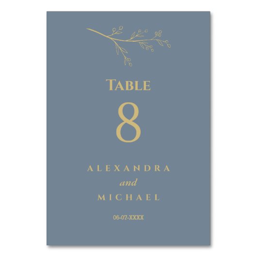 Dusty Blue Botanical Minimalist Wedding Kaart (Voorkant)