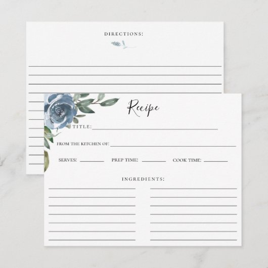 Dusty Blue Botanical Recept Kaart (Voorkant / Achterkant)