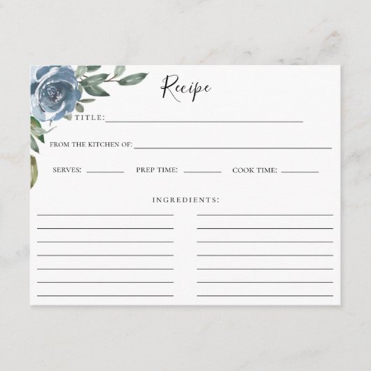 Dusty Blue Botanical Recept Kaart (Voorkant)