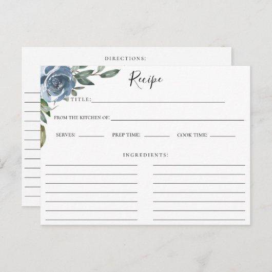 Dusty Blue Botanical Recept Kaart (Voorkant / Achterkant)