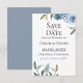 Dusty Blue Botanical Save the Date Aankondiging (Voorkant / Achterkant)
