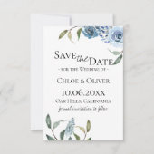 Dusty Blue Botanical Save the Date Aankondiging (Voorkant)