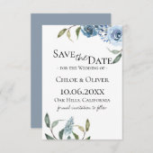 Dusty Blue Botanical Save the Date Aankondiging (Voorkant / Achterkant)