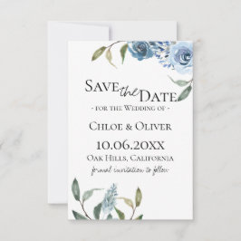Dusty Blue Botanical Save the Date Aankondiging