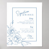 Dusty Blue Botanical Signature Drink Wedding Sign Poster (Voorkant)