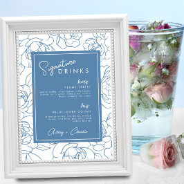 Dusty Blue Botanical Signature Drink Wedding Sign Poster