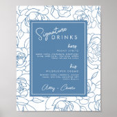 Dusty Blue Botanical Signature Drink Wedding Sign Poster (Voorkant)