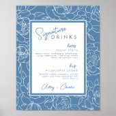 Dusty Blue Botanical Signature Drink Wedding Sign Poster (Voorkant)