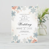 Dusty Blue Botanical Snowflake Wedding Kaart (Staand voorkant)