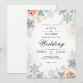 Dusty Blue Botanical Snowflake Wedding Kaart (Voorkant / Achterkant)