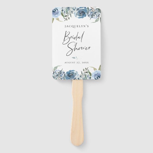 Dusty Blue Botanical Vrijgezellenfeest Handwaaier (Voorkant)