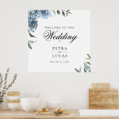 Dusty Blue Botanical Weddenschap Welcome Poster (Keuken)