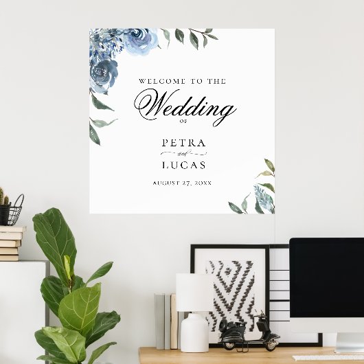 Dusty Blue Botanical Weddenschap Welcome Poster (Thuiskantoor)