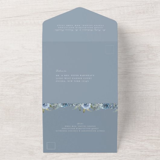 Dusty Blue Botanical Wedding All In One Uitnodiging (Buitenkant)