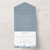 Dusty Blue Botanical Wedding All In One Uitnodiging (Binnen)