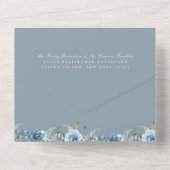 Dusty Blue Botanical Wedding All In One Uitnodiging (Achterkant)