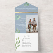 Dusty Blue Botanical Wedding All In One Uitnodiging (Binnen)