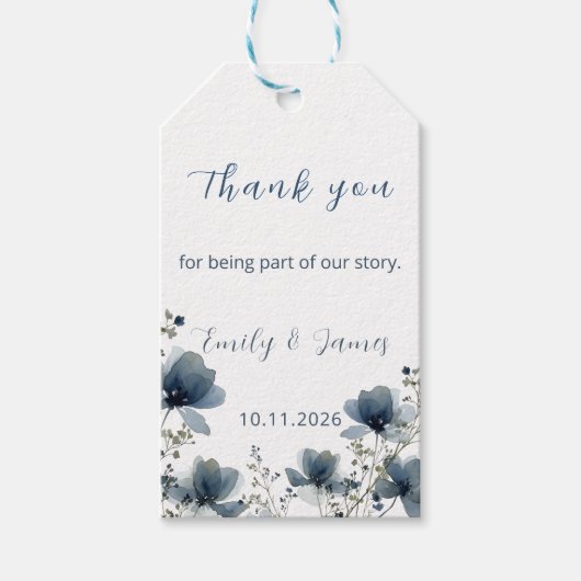 Dusty Blue Botanical Wedding Cadeaulabel (Voorkant)