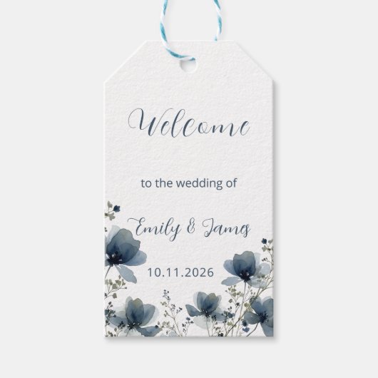 Dusty Blue Botanical Wedding Cadeaulabel (Voorkant)