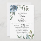 Dusty Blue Botanical Wedding Invitation Kaart (Voorkant)