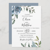 Dusty Blue Botanical Wedding Invitation Kaart (Voorkant / Achterkant)