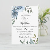 Dusty Blue Botanical Wedding Invitation Kaart (Staand voorkant)