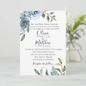 Dusty Blue Botanical Wedding Invitation Kaart (Staand voorkant)