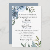 Dusty Blue Botanical Wedding Invitation Kaart (Voorkant / Achterkant)