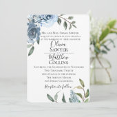 Dusty Blue Botanical Wedding Invitation Kaart (Staand voorkant)