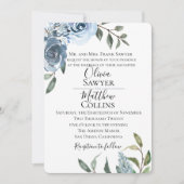 Dusty Blue Botanical Wedding Invitation Kaart (Voorkant)