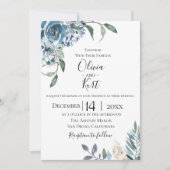 Dusty Blue Botanical Wedding Invitation Kaart (Voorkant)