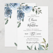 Dusty Blue Botanical Wedding Invitation Kaart (Voorkant / Achterkant)