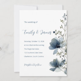 Dusty Blue Botanical Wedding Kaart
