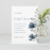 Dusty Blue Botanical Wedding Kaart (Staand voorkant)