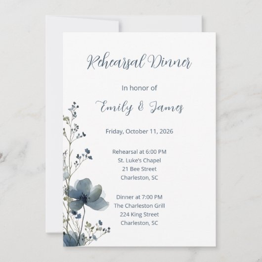 Dusty Blue Botanical Wedding Kaart (Voorkant)