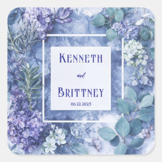 Dusty Blue Botanical Wedding met groen Vierkante Sticker