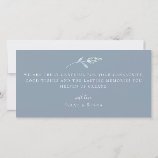 Dusty Blue Botanical Wedding Photo Dank u Bedankkaart (Achterkant)
