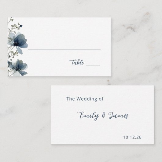 Dusty Blue Botanical Wedding Plaatskaartje (Voorkant / Achterkant)