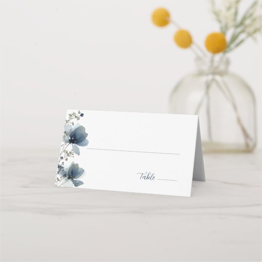 Dusty Blue Botanical Wedding Plaatskaartje (Voorkant)