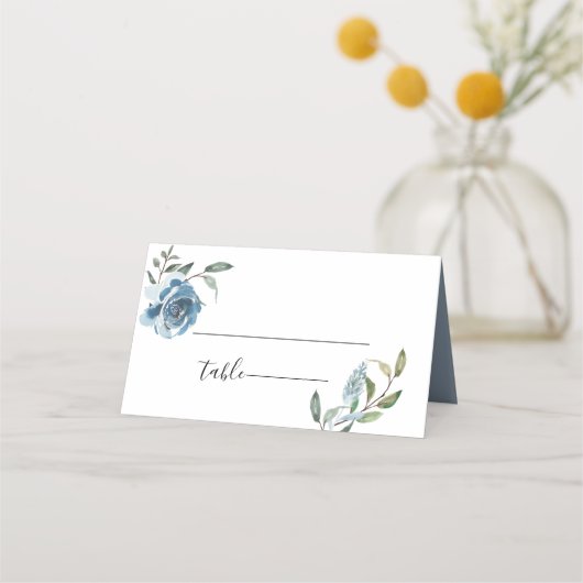 Dusty Blue Botanical Wedding Plaatskaartje (Voorkant)