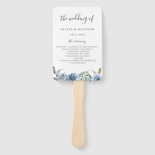 Dusty Blue Botanical Wedding Program Hand Fan Handwaaier (Voorkant)