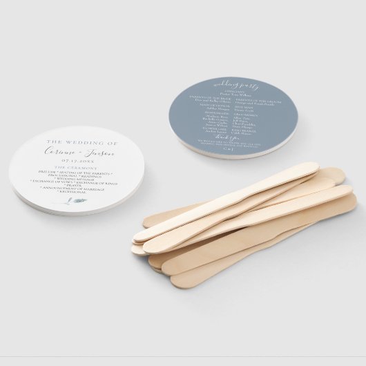 Dusty Blue Botanical Wedding Program Hand Fans Handwaaier (Niet-gemonteerd)